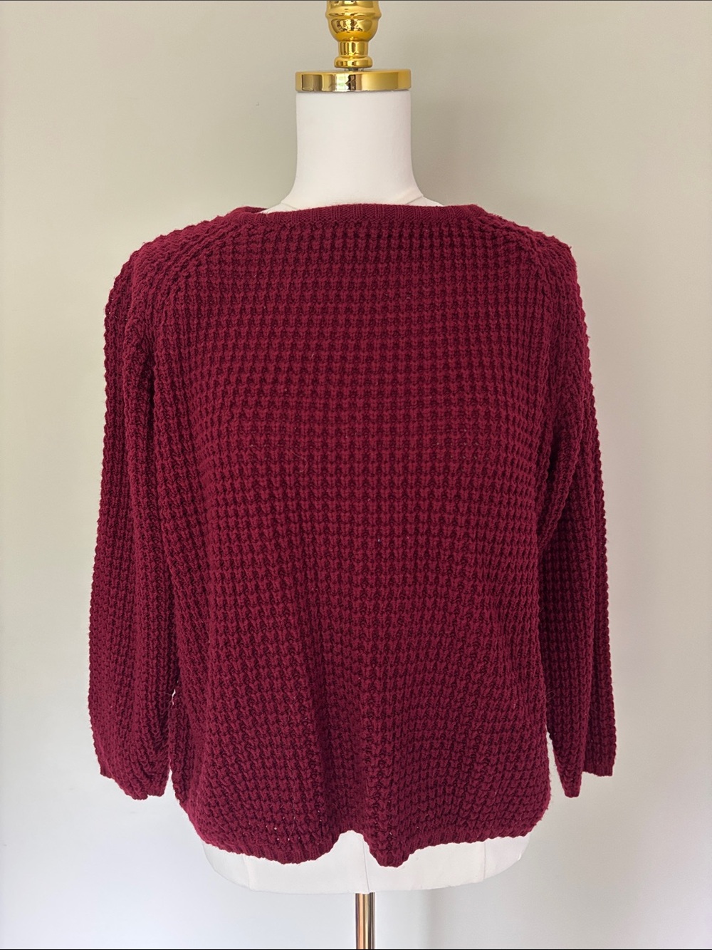 Vintage Waffle Knit Sweater - Burgundy